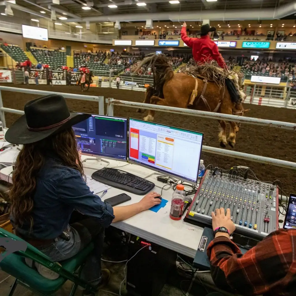 Behind-the-scenes shot of the live streaming control center.