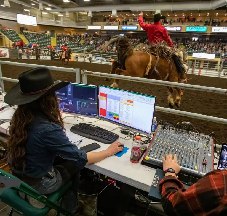 Behind-the-scenes shot of the live streaming control center.