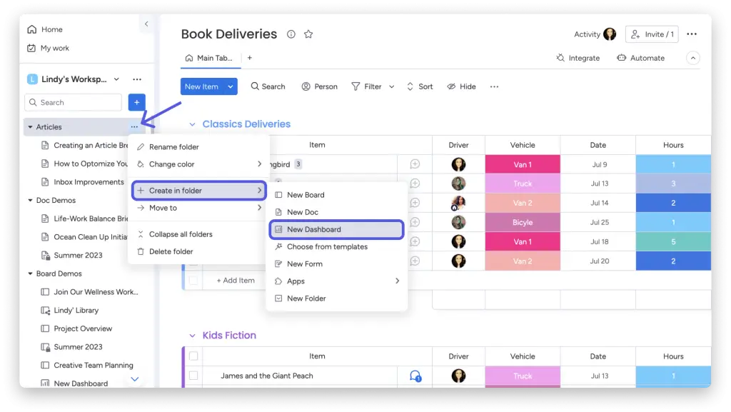 Monday.com dashboard featuring project timelines, task lists, and progress charts to visualize team workflows and project management status.